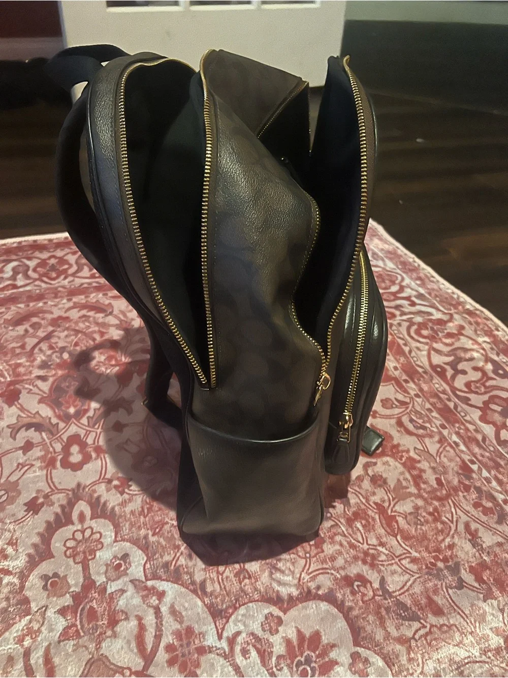 Coach Dark Brown Signature Dome Backpack with Gold Hardware